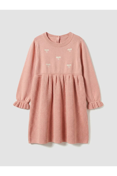 LC Waikiki LCW Kids Pembe Standart Kalıp Nakışlı Kız Bebek Triko Elbise