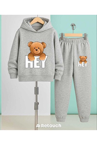 Nice Clothes Children's Tracksuit Set Hooded Unisex (Hey Bear Print)
