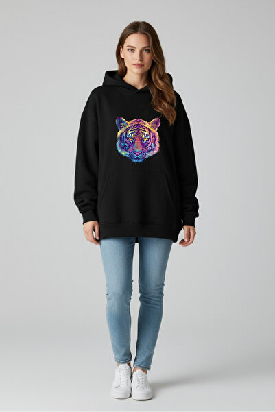Windy Island Hanorac pentru femei supradimensionat bumbac 100% „Tiger” cu imp...
