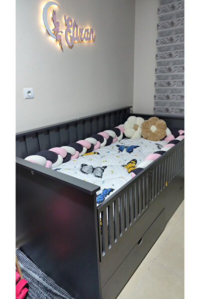 GULDESIGN واقي سرير أطفال محبوك 420 سم، 3 طبقات محبوكة، 90 × 120 سم