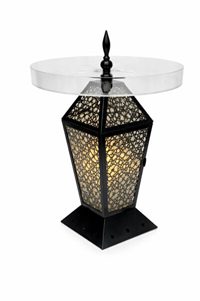 Urbanza حامل طاولة معدني أسود مزخرف بسطح شفاف - 25 سم، ديكور منزلي أنيق