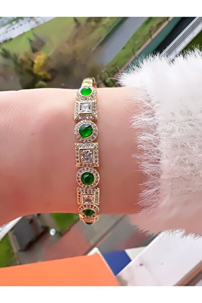 ECEMSEL سوار فولاذي رائع بتصميم الحجر الأخضر والأبيض Vip