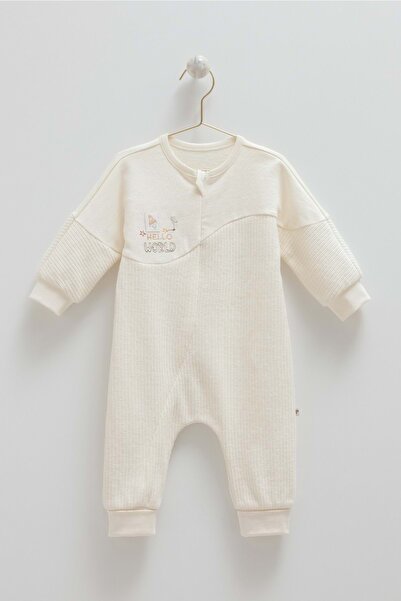 Caramell Color World Garni̇li̇ Front Zippered Jumpsuit Cream