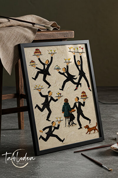 tablodea Poster înrămat cu artă modernă, cu ospătari figurativi, pentru decor...