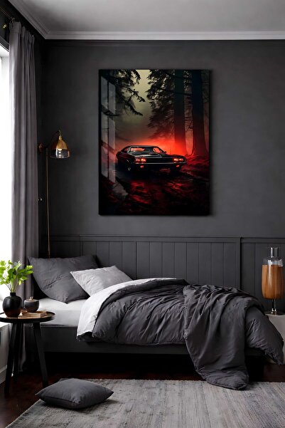 EvoraArt Araba Koleksiyonu: KIZIL ORMANDA KARANLIK GÜÇ Çerçevesiz Temperli Te...