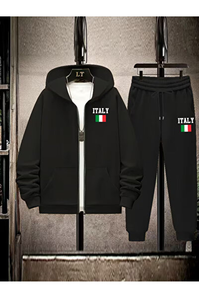 LAYORA Printed Zippered Sweatshirt Sweatpants 2-Piece Set Top and Bottom Set