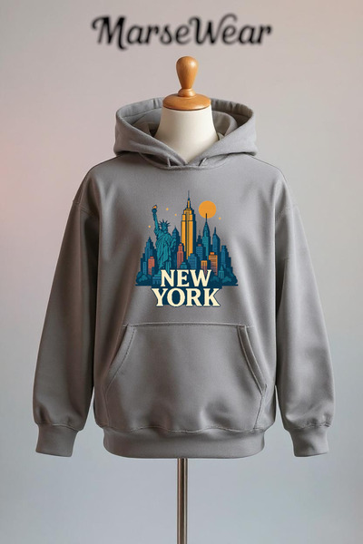 Vordevia New York Printed Cotton 3 Thread O Oversized K Hooded Sweatshirt
