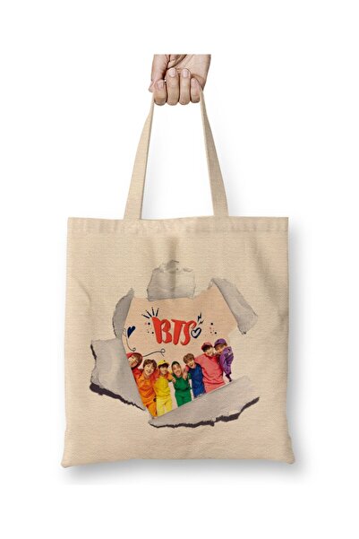 Toyaso Bts Paper White Cloth Bag Long Handle Shopping Bag Beach Bag