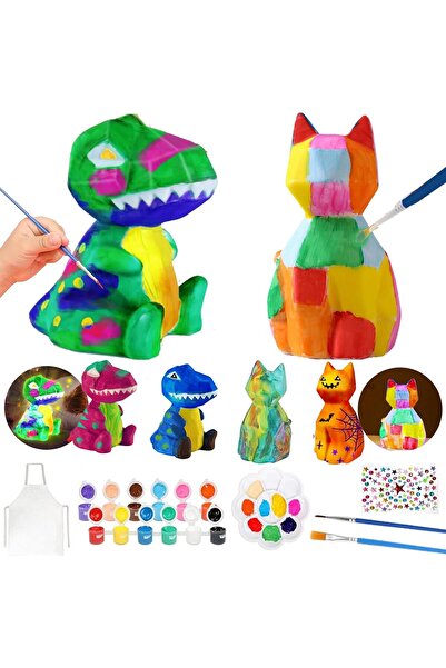 Beauenty مجموعة إضاءة ليلية على شكل قطة وديناصور يمكنك تلوينها بنفسك