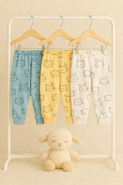 DaphKids Set of 3 Baby Pajama Bottoms 3-9 Months |   Rabbit Patterned Cotton ...