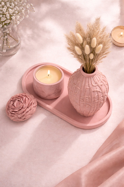 R ROZELLA Aura Blush Mood Collection – Kapaklı Dekoratif Mum & Vazo Seti