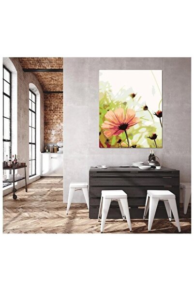 KanvasSepeti Pictură în ulei cu flori roz printre ierburi, texturată, de înal...