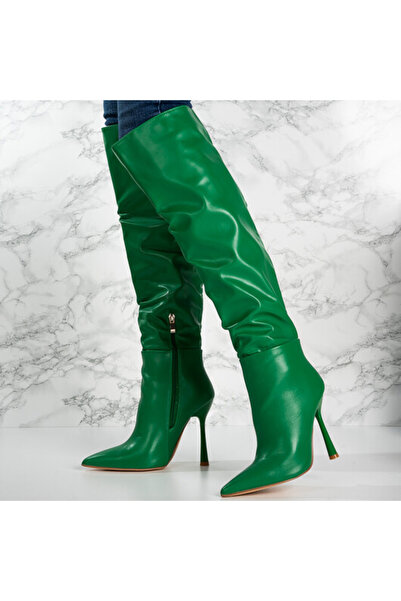 Sofia Store Women's long boots made of PREMIUM eco-leather Green Heba