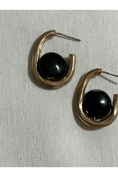 Siyah Akik Taşı Pirinç Küpe • Pirinç Küpe • Etnik Bohem Vintage Otantik küpe