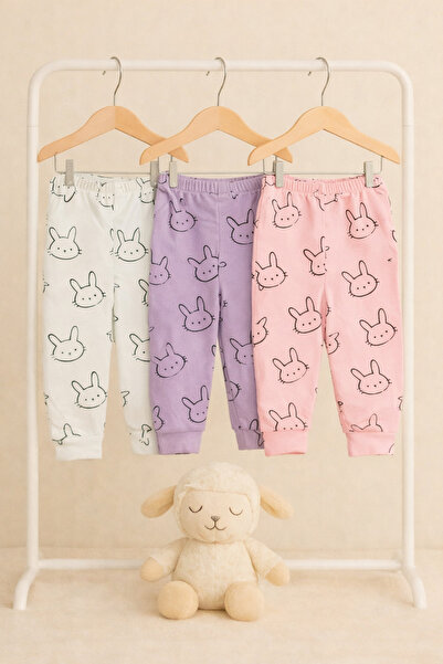 DaphKids Set of 3 Baby Pajama Bottoms 3-9 Months |   Rabbit Patterned Cotton ...