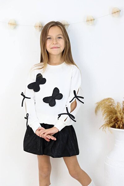 ARBİ kids Girls' Butterfly Skirt Suit Two-Thread Combed Cotton Skirt Stylish ...