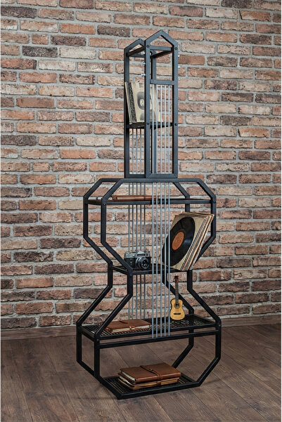Vovikon Metal Siyah Dekoratif Gitar Kitaplık Yaşam Ünitesi