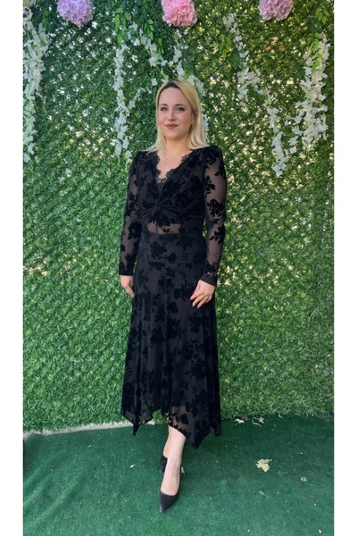 nefes butik Dökümlü Kadın Etek – Yüksek Bel, Diz Altı, Siyah