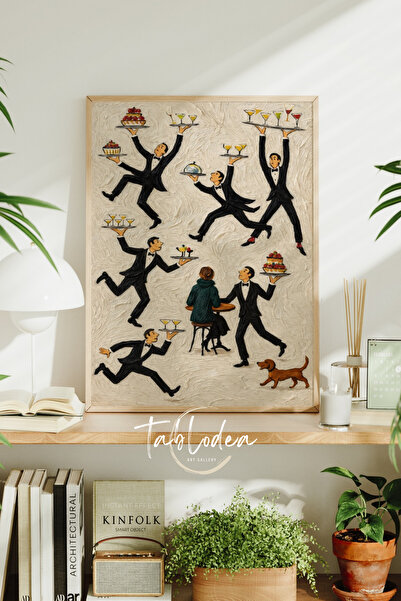 tablodea Modern Sanat Figüratif Garsonlar Mutfak Dekorasyonu Çerçeveli Poster...