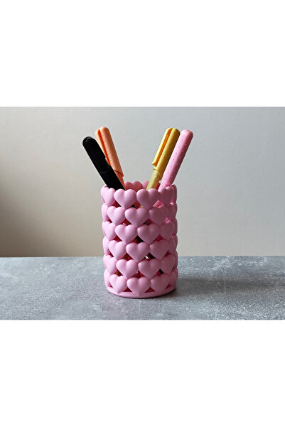 Three Dittle Birds Pink Heart Pen Holder – Cute Desktop Organizer