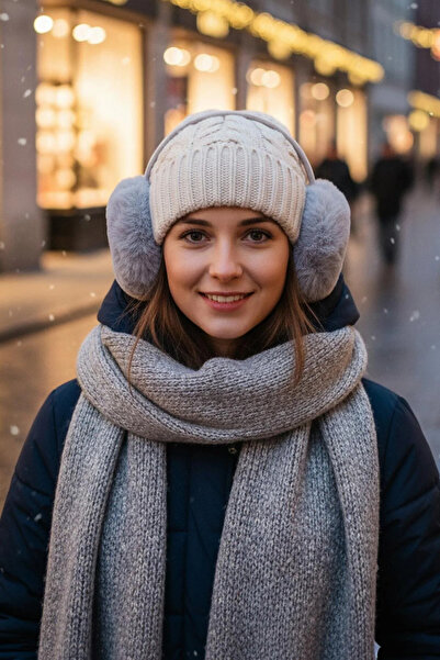 BUĞLEM Gri Peluş Katlanabilir Kulaklık - Kadın aksesuar