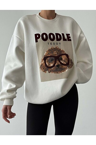 ibeeka Poddle teddy cream color sweatshirt - cream - l - st00380-krem-l