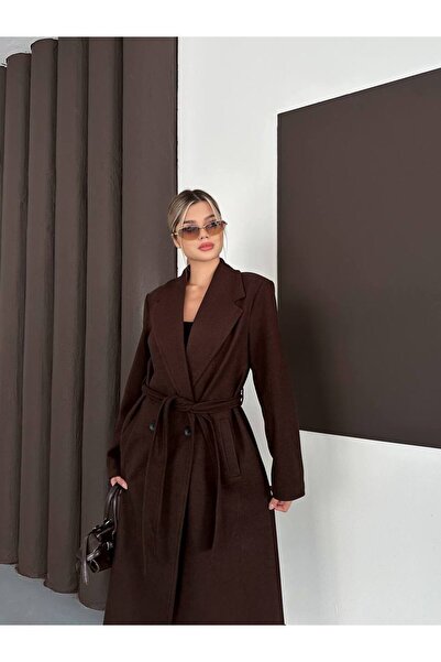 Jaglion Бургундско палто с колан и подплата, от вълна, с разкършен крой, за жени