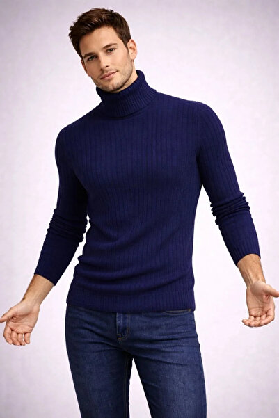 BLACK MODBLACK Men's Fishmouth Neck Tie-Up Tricot Sweater, Cotton Thick Ribbe...