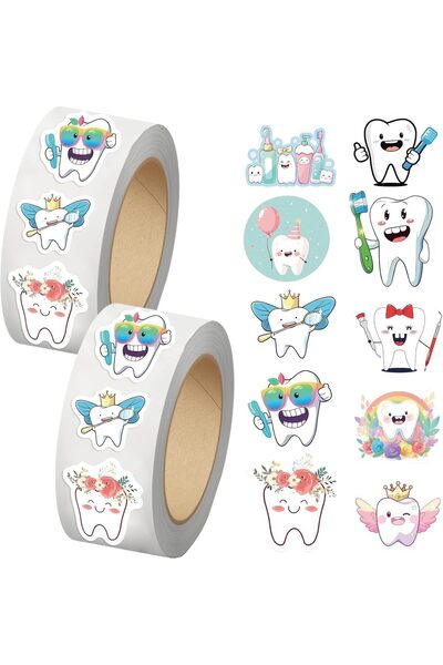 KASTWAVE 1000 Pieces of Kids Tooth Stickers - 2 Rolls 10 Styles of Cartoon To...