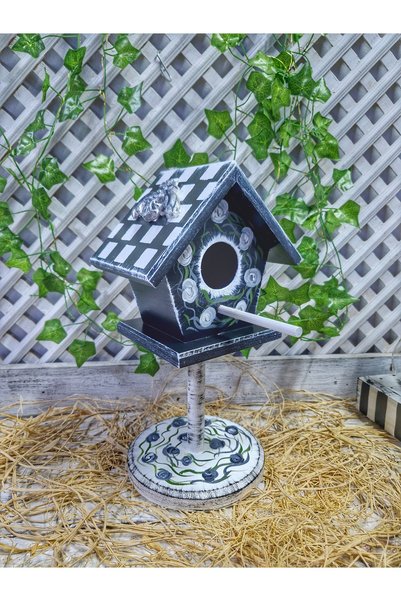 buraxe Handmade, Rustic Vintage Style Wooden Birdhouse with Legs, for Coffee Table, Balcony, Garden Decor