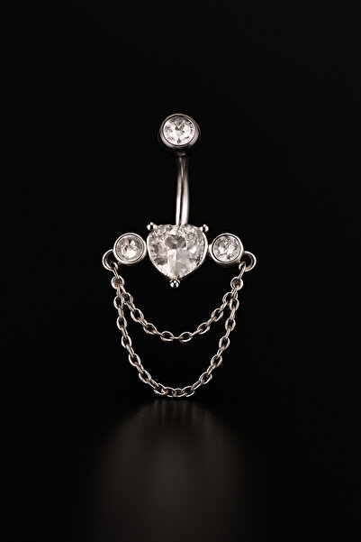 depozoom 316l Cerrahi ÇelikKalp Zincir Sallantı Zirkon Göbek Piercing