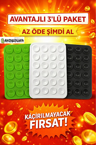 Q Aksesuar 3’lü Silikon Vakumlu Telefon Tutucu | Yapışkanlı Kaymaz Vantuzlu C...