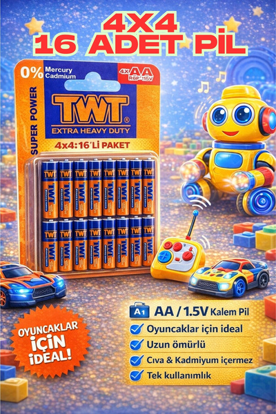 TWT Extra Heavy Duty AA 1.5V Kalem Pil 16'lı Özel Pil Paketi