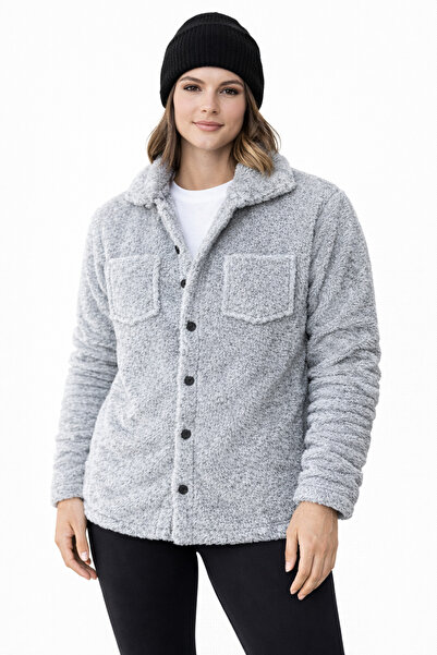 LACHAREL Unisex peluş gömlek ceket - düğmeli, çift cepli kışlık