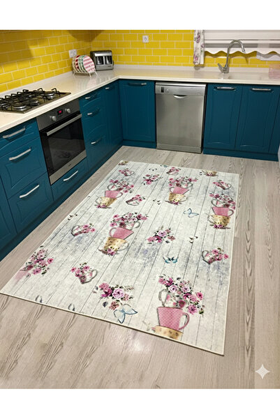 MyDecoRoom Makinede Yıkanabilir Kaymaz Taban Antialerjik Dekoratif Mutfak Halısı