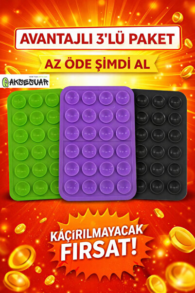 Q Aksesuar 3’lü Silikon Vakumlu Telefon Tutucu | Yapışkanlı Kaymaz Vantuzlu C...