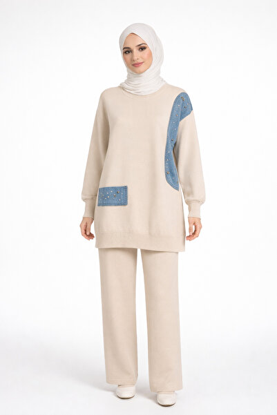 BLUE FASHION Women's Double Hijab Set Winter Denim Detail