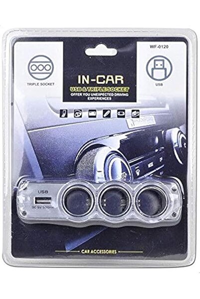 alata Car Power Converter with USB Port and Triple DC Socket Wf-0120 (Black/S...