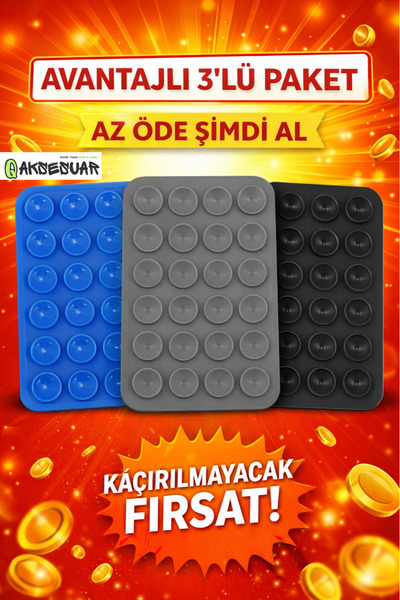 Q Aksesuar 3’lü Silikon Vakumlu Telefon Tutucu | Yapışkanlı Kaymaz Vantuzlu C...