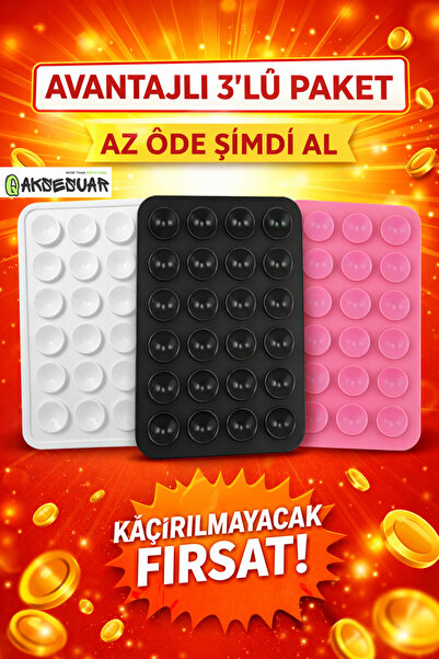 Q Aksesuar 3’lü Silikon Vakumlu Telefon Tutucu | Yapışkanlı Kaymaz Vantuzlu C...
