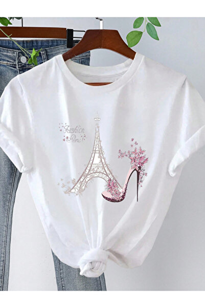 one button Unisex Fashion Paris Baskılı Eiffel Tower Detaylı Basic Bisiklet Y...
