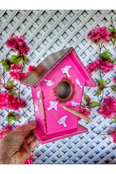 buraxe Pink, Handmade Wooden Birdhouse, 21×18×11 Cm, for Balcony Garden Wall ...