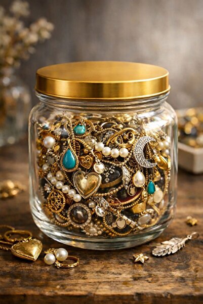 moderniko Takı Kavanozu(9 Adet Takı) Gold Sılver Pınterest Kavanoz 1 Adet Ort...