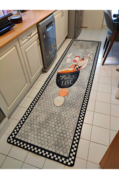 MyDecoRoom Makinede Yıkanabilir Kaymaz Taban Antialerjik Dekoratif Mutfak Halısı