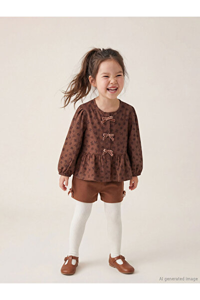 LC Waikiki MG TRENDEN Kahverengi Fiyonk Detaylı Kız Çocuk Gömlek, Şort ve Kül...