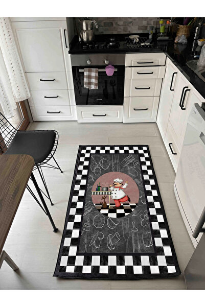 MyDecoRoom Makinede Yıkanabilir Kaymaz Taban Antialerjik Dekoratif Mutfak Halısı