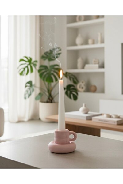 Handmade 2'li Fincan Model Pembe Şamdan & Mumluk