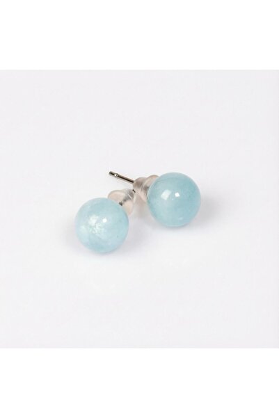 Taş Sandığı 8mm Globe Cut Aquamarine Steel Earrings