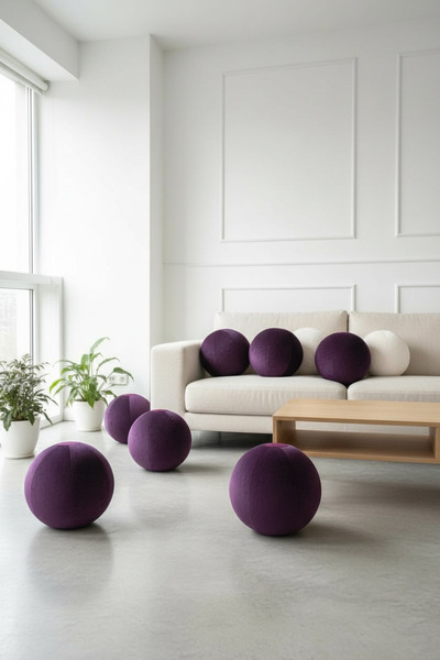 JACA Set of 3 XXL Size Velvet Fabric Decorative Ball Throw Pillow Large and S...