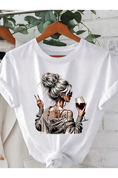 one button Unisex Just Breathe Μπλουζάκι με στάμπα Basic Crew Neck, κανονική ...